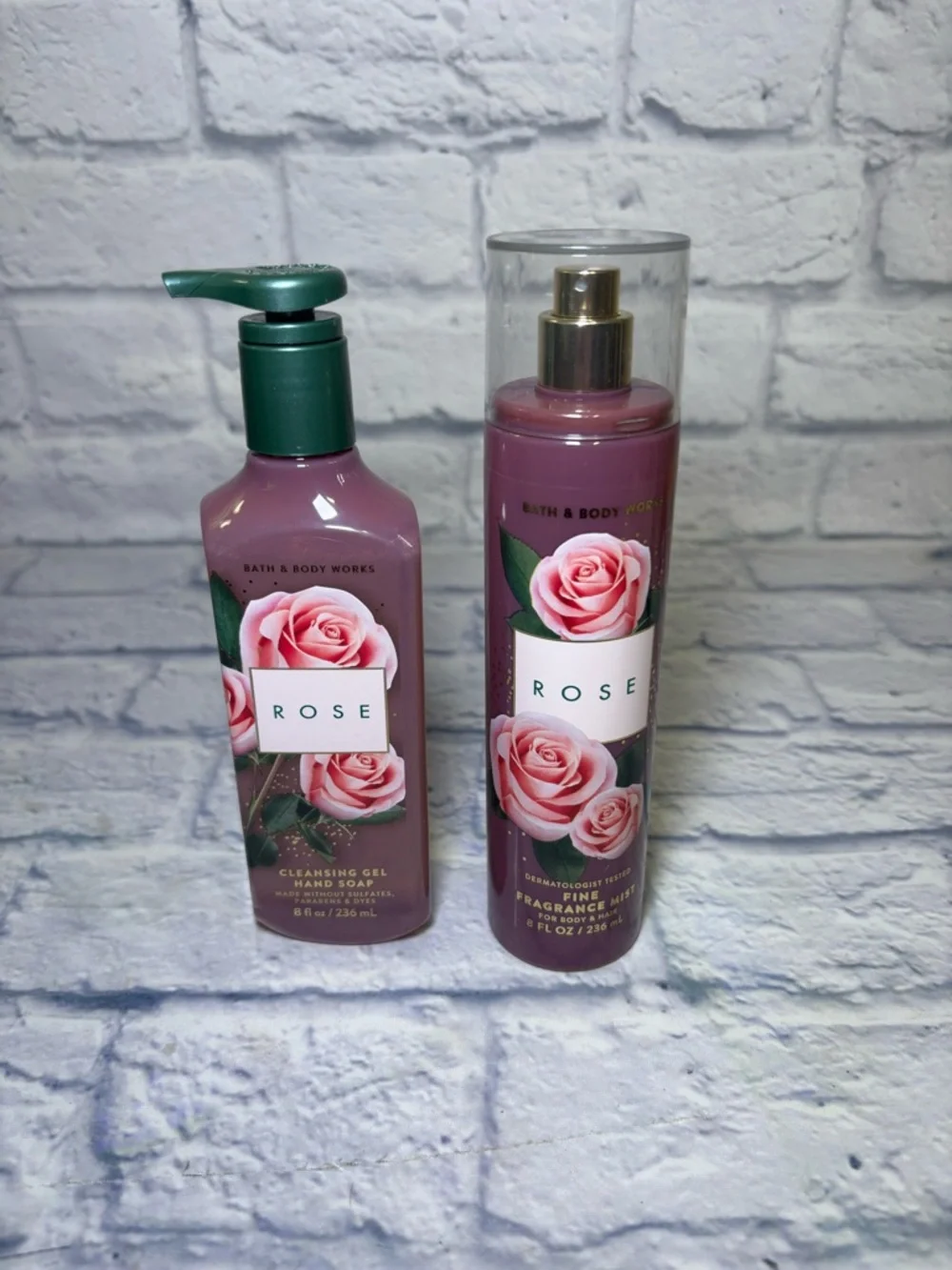 Bath & Body Works Rose Fragrance Mist Body Spray Splash 8Oz & Rose Soap 8oz READ